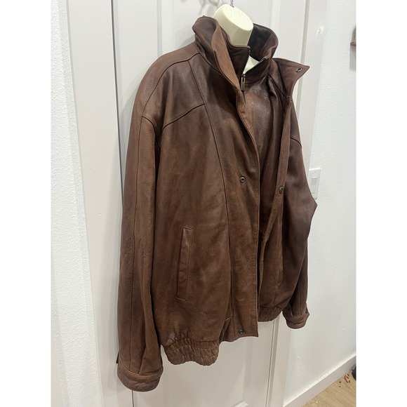 Wilsons Leather Men's Brown Genuine Leather Bomber Jacket Full Zip Size XL - Picture 2 of 16